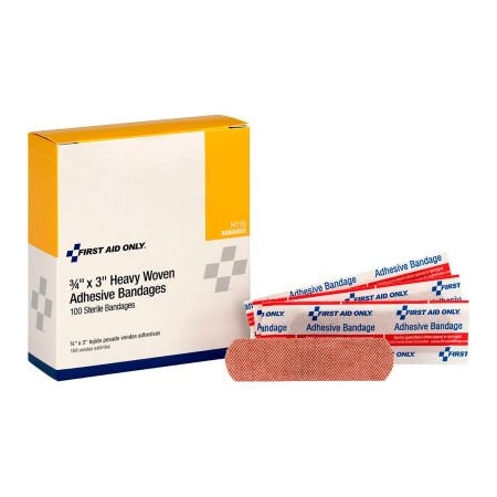 Acme United First Aid Only Heavy Woven Fabric Bandages, 3/4in x 3in, 100/Box, 12PK H119